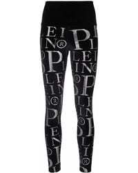 Philipp Plein - Velvet Logo-Print High-Waisted Leggings - Lyst