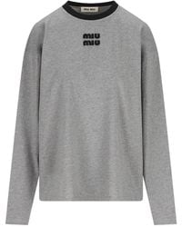 Miu Miu - Logo-Patch Long-Sleeve Sweater - Lyst