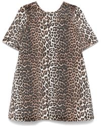 Ganni - Leopard-Print Denim Mini Dress - Lyst