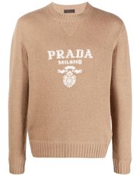 Prada - Pull en laine mélangée à logo en intarsia - Lyst