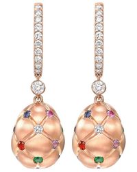 Faberge - 18kt Rose Gold Treillage Egg Multi-stone Drop Earrings - Lyst