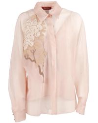 Max Mara - Floral-Embroidered Sheer Blouse - Lyst