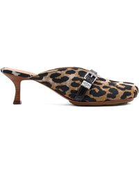 Ganni - Buckle-Detail Leopard-Print Mules - Lyst