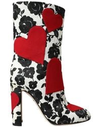 Dolce & Gabbana - Floral Hearts Leather High Boots Shoes - Lyst
