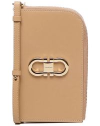 Ferragamo - Gancini-Plaque Beigeleather Zip-Around Wallet 8056283514965 - Lyst