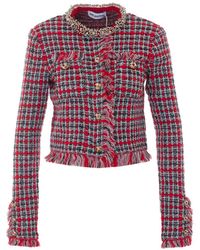 Self-Portrait - Check Frayed Knit Jacket - Lyst