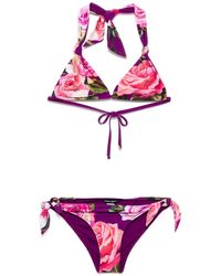 Dolce & Gabbana - ローズプリント パデッド トライアングルビキニ - Lyst