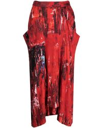 Y's Yohji Yamamoto - Painterly-print Draped Skirt - Lyst