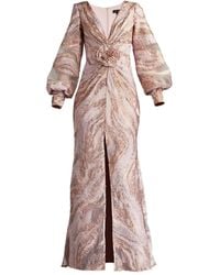 Tadashi Shoji - Roselle Gilded Rose-Embellished Swirl-Print Maxi Dress - Lyst