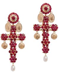 Dolce & Gabbana - Family Cross Pendant Earrings With Rubies - Lyst