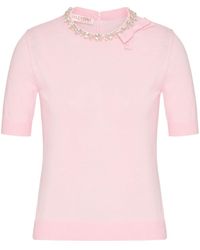 Valentino Garavani - Crystal-embellished Fine-knit T-shirt - Lyst