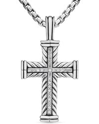 David Yurman - Sterling Zilveren Chevron Cross Hanger Met Diamant (41.7Mm) - Lyst