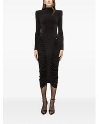 Nissa - Rhinestone-Embellishment Ruched Midi Dress - Lyst