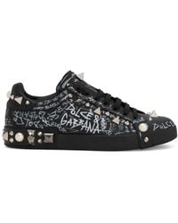 Dolce & Gabbana - Calfskin Nappa Portofino Sneakers With Studs - Lyst