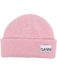 Ganni - Logo-patch Intarsia-knit Beanie - Lyst