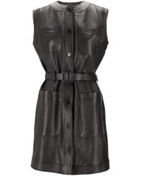 LA ROSE - Belted Leather Mini Dress - Lyst
