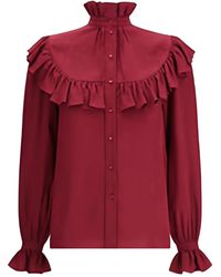 Saint Laurent - Ruffled Floral Silk-Jacquard Blouse - Lyst