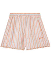 Ganni - Striped Frayed-Edge Shorts - Lyst