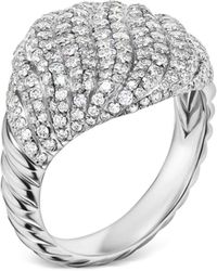 David Yurman - 18kt White Gold 13mm Sculpted Cable Diamond Pinky Ring - Lyst