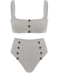 Devon Windsor - Malia Herringbone-Pattern Button-Detail Bikini - Lyst
