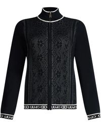 Liu Jo - Lace-Effect High-Neck Cardigan - Lyst