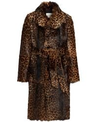 Ami Paris - Long Leopard Goat Leather Belted Coat - Lyst