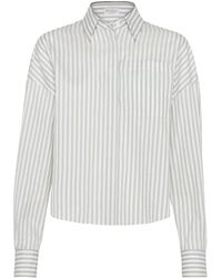 Brunello Cucinelli - Striped Shirt With Shiny Collar - Lyst
