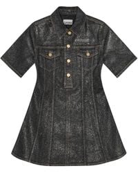 Ganni Acid-wash Denim Mini Wrap Dress Black | Lyst Canada