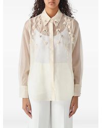 Nenette - Fringed Floral-Embellished Sheer Shirt - Lyst