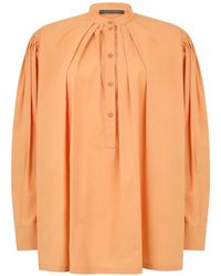 Alberta Ferretti - Pleated Long-Sleeve Blouse - Lyst