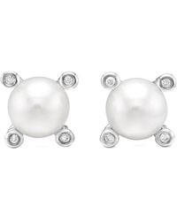 David Yurman - Zilveren Oorbellen Met Parel En Diamant (7,4Mm) - Lyst