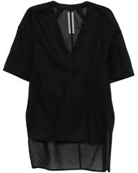 Rick Owens - Short-Sleeved Semi-Sheer Cotton Blouse With V-Neck And Side Slits - Lyst
