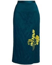 Erdem - Embroidered Textured-Satin Midi Skirt - Lyst