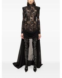 Nissa - Robe Courte En Dentelle À Ornements En Cristal - Lyst