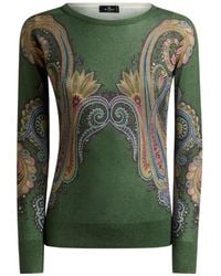 Etro - Silk And Cashmere Sweater With V-Neck And Placed Paisley Print - Lyst