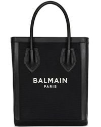 Balmain - Leather-Trimmed Canvas Tote Bag - Lyst