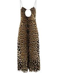 Saint Laurent - Midi-Jurk Met Luipaardprint - Lyst