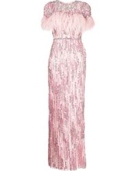Jenny Packham Feather-trim Embellished Gown - Pink