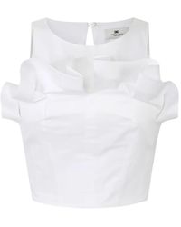 Elisabetta Franchi - Stretch Cotton Top With Flounce - Lyst