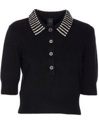 Pinko - Crystal-Collar Half-Zip Cropped Sweater - Lyst