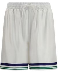 CASABLANCA - Hotel Emblem Striped Silk Shorts - Lyst