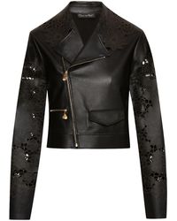 Oscar de la Renta - Laser-cut Floral Leather Jacket - Lyst