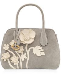 Oscar de la Renta - Mini Ivy Floral-Appliqué Suede Tote Bag - Lyst