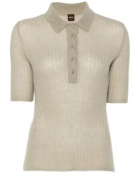 BOSS - Ribbed-Knit Polo Top - Lyst