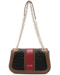 Liu Jo - Monogram-Embossed Stripe-Detail Shoulder Bag - Lyst