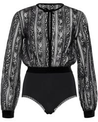 Eres - Voltige Lace-Panel Velvet Bodysuit - Lyst
