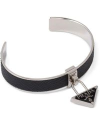 Prada - Triangle-logo-charm Cuff Bracelet - Lyst