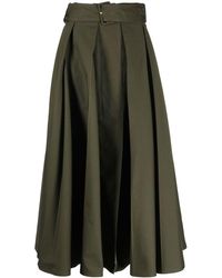 Patou Pleated Cotton Midi Skirt - Green