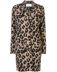 Harris Wharf London Abrigo con botones y motivo de leopardo - Marrón