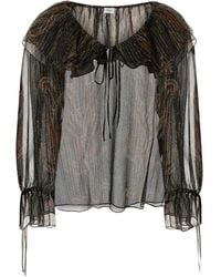 Saint Laurent - Ruffled Printed Silk Blouse - Lyst